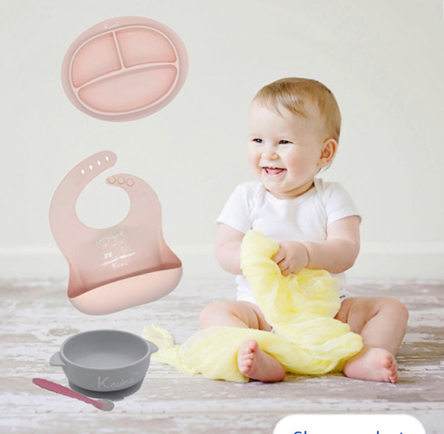 Silicone suction kids plate w/ dividing sections Charcoal — MKS Miminoo